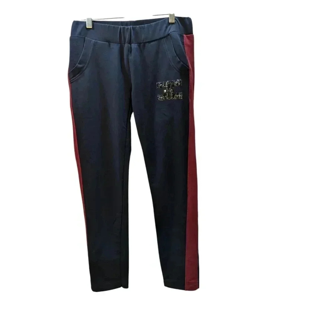 Elisabetta Franchi Logo Track Pants Navy/Burgundy SZ 6-8 Exc condition